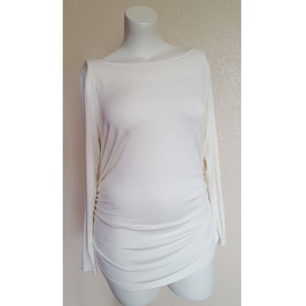 Soft Surroundings Jersey Knit Long Sleeve Ruched Tunic Top XL Ivory New